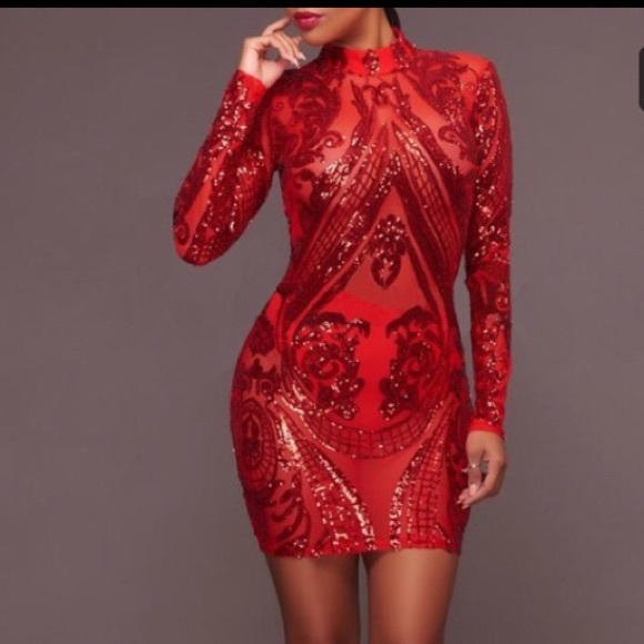 red sequin dress long sleeve